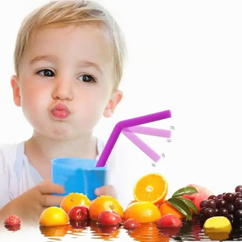 ELECTROPRIME 5pcs Food Grade Silicone Straws Cartoon Colorful Drink Tools with 1 Brush, Crude Bend Pipe, Length: 25cm, Outer Diameter: 7.8mm, Inner Diameter: 5mm, Random Color Delivery