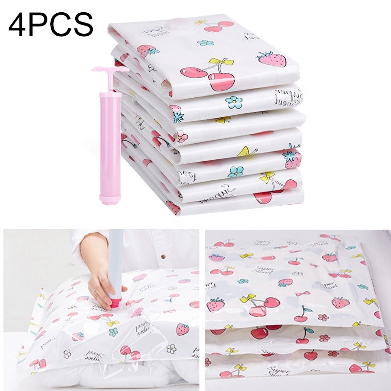 ELECTROPRIME 4PCS Space Saving Candy Color Pattern Vacuum Storage Bag, Explosion-proof Thinken Quilts Clothing Vacuum Seal Storage Bag with a Free Hand Pump, Size: 50*70 cm