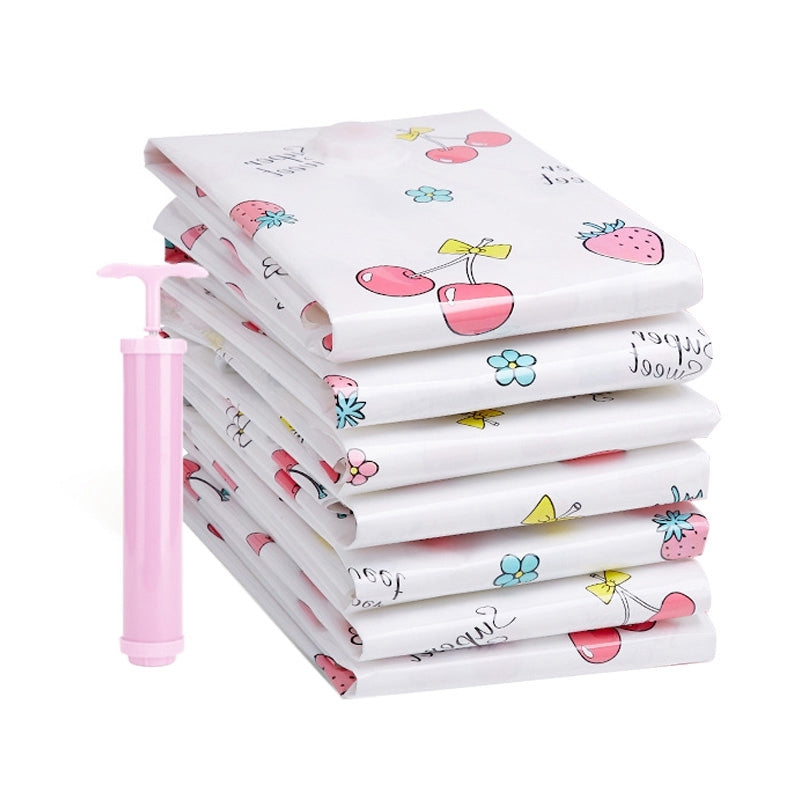 ELECTROPRIME 4PCS Space Saving Candy Color Pattern Vacuum Storage Bag, Explosion-proof Thinken Quilts Clothing Vacuum Seal Storage Bag with a Free Hand Pump, Size: 50*70 cm