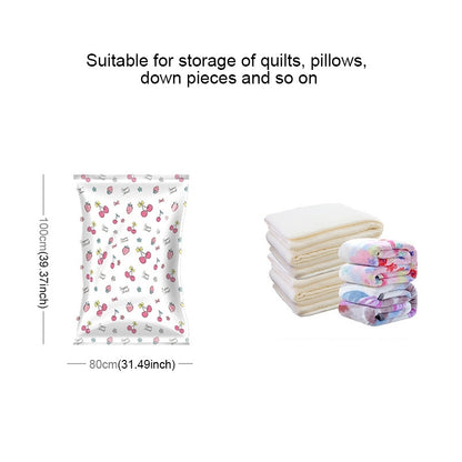 ELECTROPRIME 4PCS Space Saving Candy Color Pattern Vacuum Storage Bag, Explosion-proof Thinken Quilts Clothing Vacuum Seal Storage Bag with a Free Hand Pump, Size: 80*100 cm