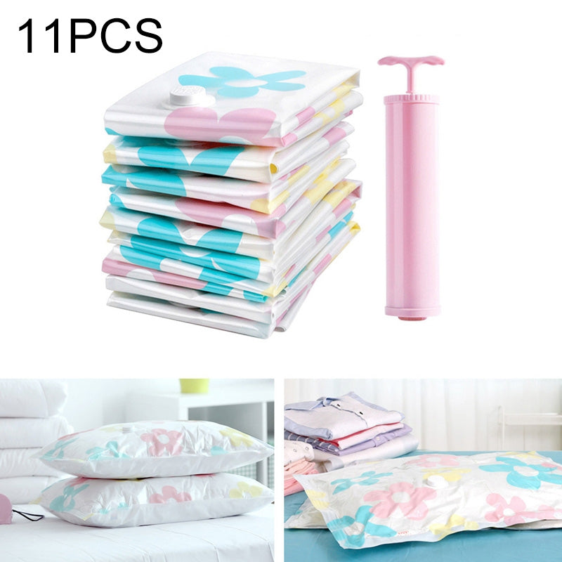 ELECTROPRIME 11 PCS Space Saving Sunflowers Pattern Vacuum Storage Bag, Thinken Quilts Clothing Vacuum Seal Storage Bag with a Hand Pump, Including: 3 PCS 80*100 cm?2 PCS 60*80 cm, 3 PCS 50*70 cm, 2 PCS 40*60 cm