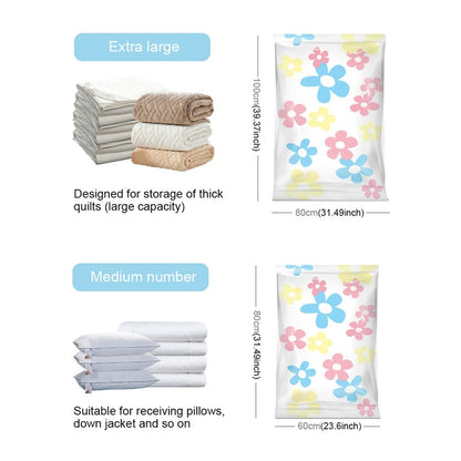 ELECTROPRIME 11 PCS Space Saving Sunflowers Pattern Vacuum Storage Bag, Thinken Quilts Clothing Vacuum Seal Storage Bag with a Hand Pump, Including: 3 PCS 80*100 cm?2 PCS 60*80 cm, 3 PCS 50*70 cm, 2 PCS 40*60 cm