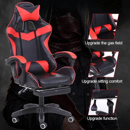ELECTROPRIME Computer Office Chair Home Gaming Chair Lifted Rotating Lounge Chair with Footrest / Nylon Feet (Blue)