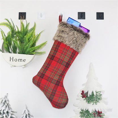 ELECTROPRIME CX20201 Christmas Grid Plush Sock Gift Bag Christmas Tree Pendant Decoration