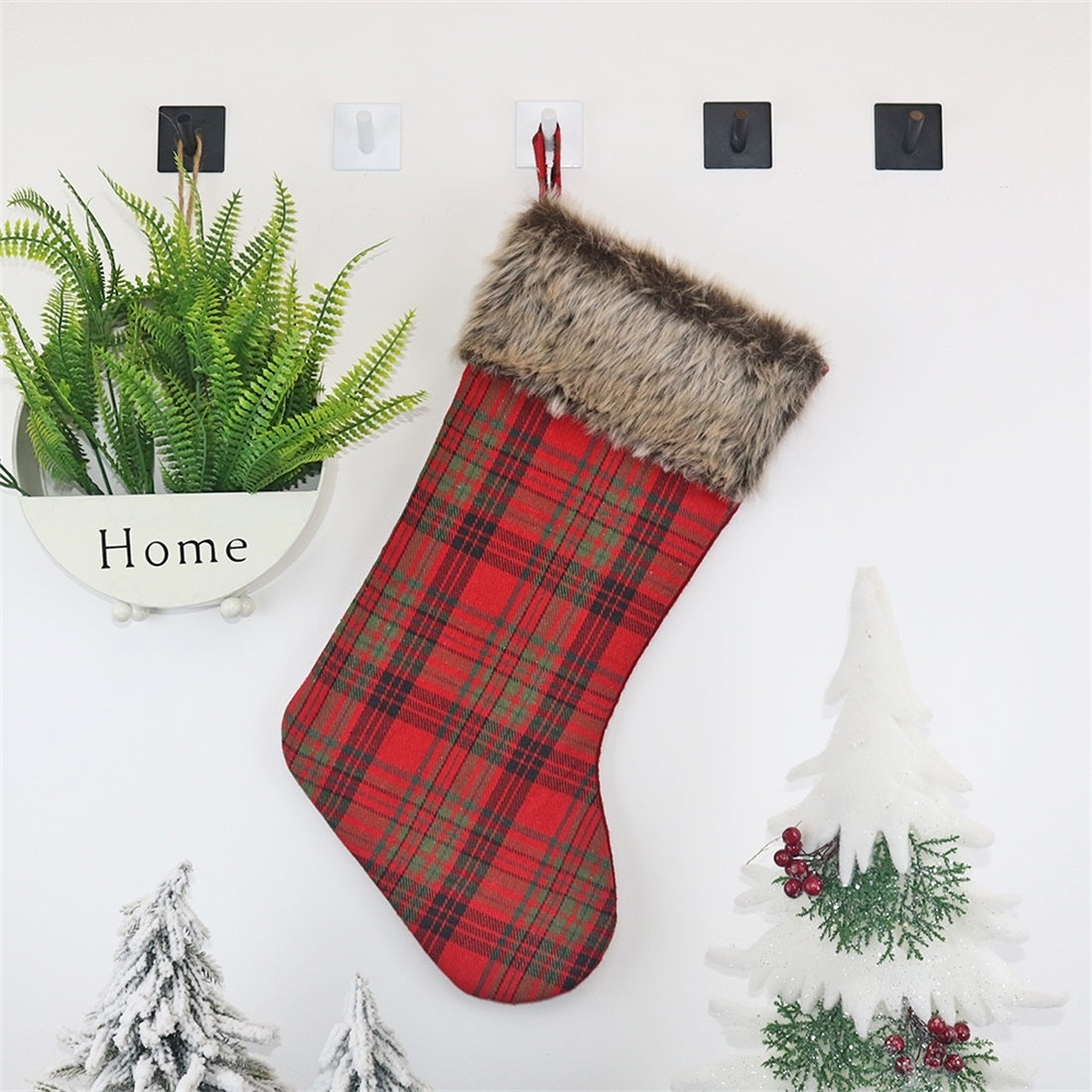 ELECTROPRIME CX20201 Christmas Grid Plush Sock Gift Bag Christmas Tree Pendant Decoration