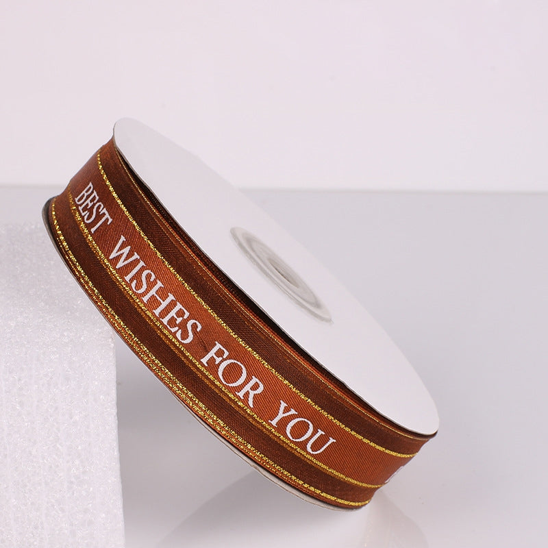ELECTROPRIME English Letter Colored Printed Ribbons Phnom Penh Gift Bouquet Ribbons Bowknot Flowers Packaging Ribands , Size: 45m x 2.5cm(Coffee)