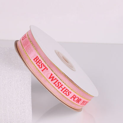ELECTROPRIME English Letter Colored Printed Ribbons Phnom Penh Gift Bouquet Ribbons Bowknot Flowers Packaging Ribands , Size: 45m x 2.5cm(Pink)
