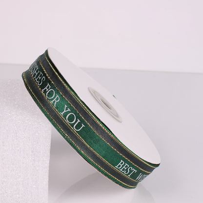 ELECTROPRIME English Letter Colored Printed Ribbons Phnom Penh Gift Bouquet Ribbons Bowknot Flowers Packaging Ribands , Size: 45m x 2.5cm(Green)