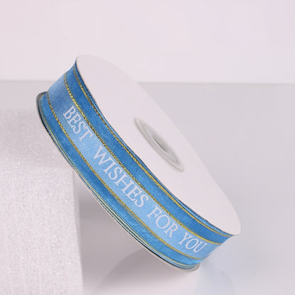 ELECTROPRIME English Letter Colored Printed Ribbons Phnom Penh Gift Bouquet Ribbons Bowknot Flowers Packaging Ribands , Size: 45m x 2.5cm(Blue)