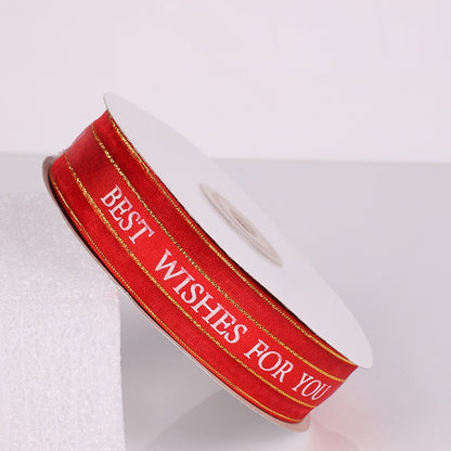 ELECTROPRIME English Letter Colored Printed Ribbons Phnom Penh Gift Bouquet Ribbons Bowknot Flowers Packaging Ribands , Size: 45m x 2.5cm(Red)
