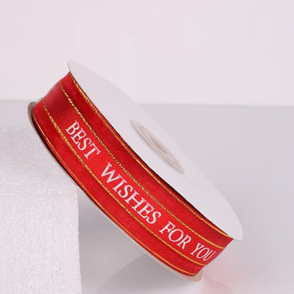ELECTROPRIME English Letter Colored Printed Ribbons Phnom Penh Gift Bouquet Ribbons Bowknot Flowers Packaging Ribands , Size: 45m x 2.5cm(Red)