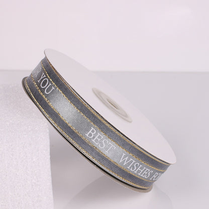 ELECTROPRIME English Letter Colored Printed Ribbons Phnom Penh Gift Bouquet Ribbons Bowknot Flowers Packaging Ribands , Size: 45m x 2.5cm(Silver)