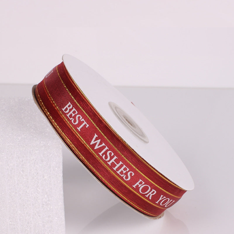 ELECTROPRIME English Letter Colored Printed Ribbons Phnom Penh Gift Bouquet Ribbons Bowknot Flowers Packaging Ribands , Size: 45m x 2.5cm(Wine Red)