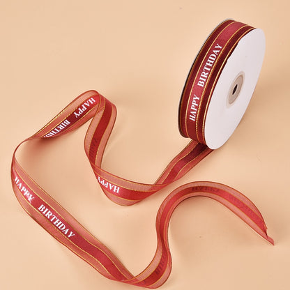 ELECTROPRIME English Letter Colored Printed Ribbons Phnom Penh Gift Bouquet Ribbons Bowknot Flowers Packaging Ribands , Size: 45m x 2.5cm(Wine Red)