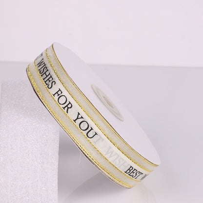 ELECTROPRIME English Letter Colored Printed Ribbons Phnom Penh Gift Bouquet Ribbons Bowknot Flowers Packaging Ribands , Size: 45m x 2.5cm(White)