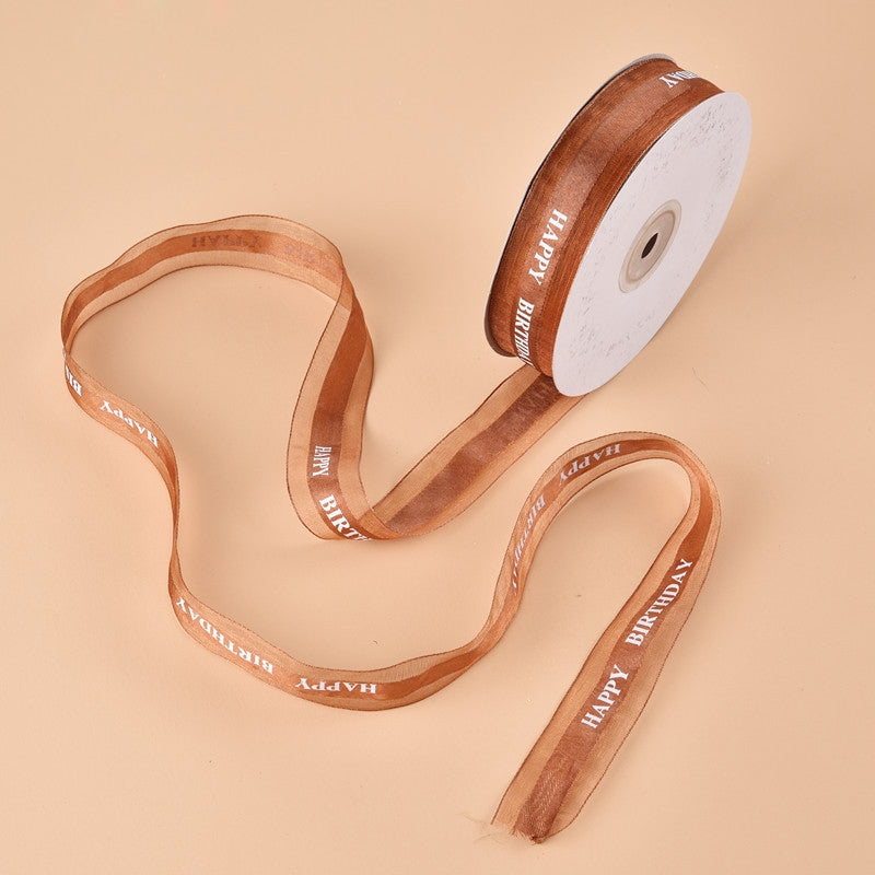 ELECTROPRIME English Letter Colored Printed Ribbons Gift Bouquet Ribbons Bowknot Flowers Packaging Ribands , Size: 45m x 2.5cm(Coffee)