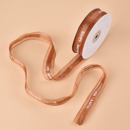 ELECTROPRIME English Letter Colored Printed Ribbons Gift Bouquet Ribbons Bowknot Flowers Packaging Ribands , Size: 45m x 2.5cm(Coffee)