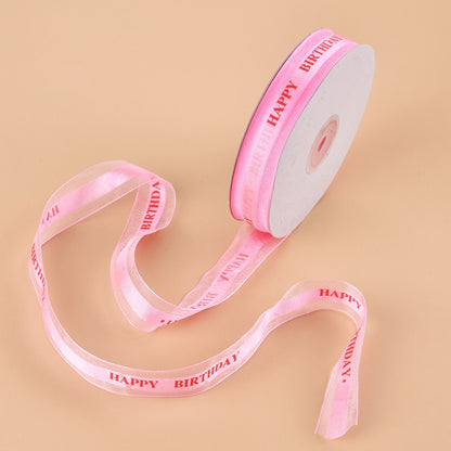 ELECTROPRIME English Letter Colored Printed Ribbons Gift Bouquet Ribbons Bowknot Flowers Packaging Ribands , Size: 45m x 2.5cm(Pink)