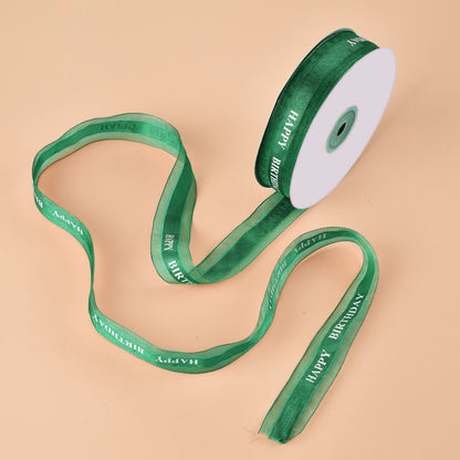 ELECTROPRIME English Letter Colored Printed Ribbons Gift Bouquet Ribbons Bowknot Flowers Packaging Ribands , Size: 45m x 2.5cm(Green)