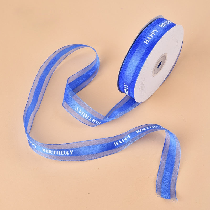 ELECTROPRIME English Letter Colored Printed Ribbons Gift Bouquet Ribbons Bowknot Flowers Packaging Ribands , Size: 45m x 2.5cm(Blue)