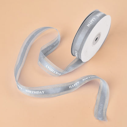 ELECTROPRIME English Letter Colored Printed Ribbons Gift Bouquet Ribbons Bowknot Flowers Packaging Ribands , Size: 45m x 2.5cm(Silver)