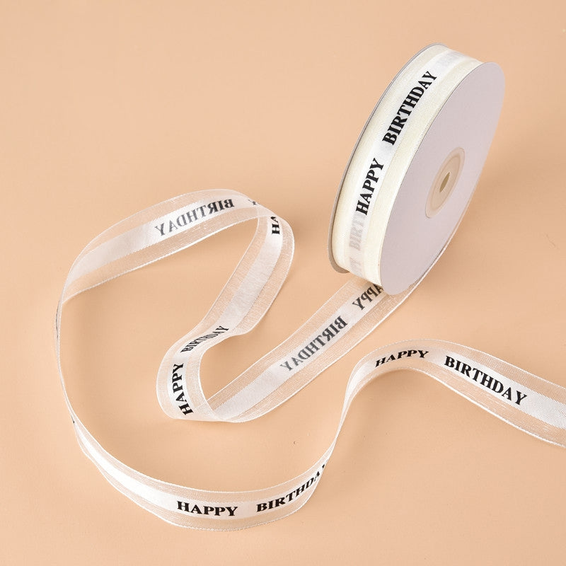 ELECTROPRIME English Letter Colored Printed Ribbons Gift Bouquet Ribbons Bowknot Flowers Packaging Ribands , Size: 45m x 2.5cm(White)