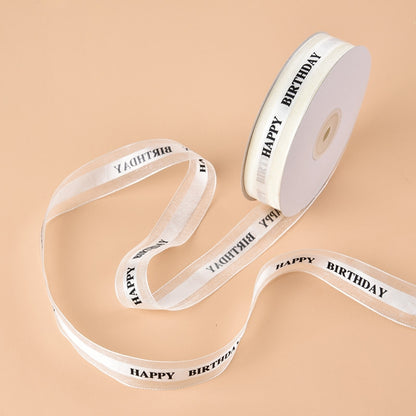 ELECTROPRIME English Letter Colored Printed Ribbons Gift Bouquet Ribbons Bowknot Flowers Packaging Ribands , Size: 45m x 2.5cm(White)