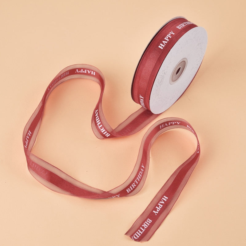 ELECTROPRIME English Letter Colored Printed Ribbons Gift Bouquet Ribbons Bowknot Flowers Packaging Ribands , Size: 45m x 2.5cm(Wine Red)