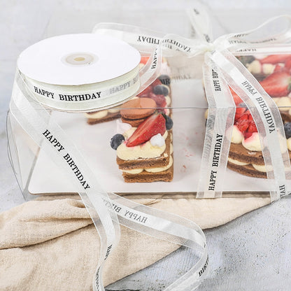 ELECTROPRIME English Letter Colored Printed Ribbons Gift Bouquet Ribbons Bowknot Flowers Packaging Ribands , Size: 45m x 2.5cm(White)
