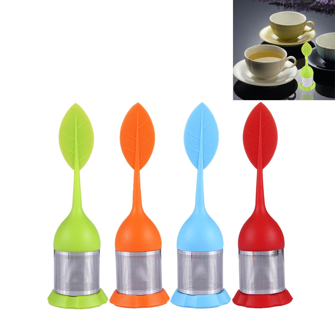 ELECTROPRIME Food Grade Leaf Silicone Make Tea Bag Stainless Steel Tea Strainers, Random Color Delivery