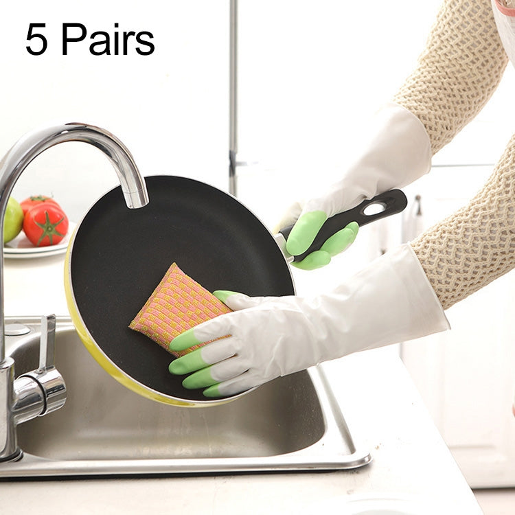 ELECTROPRIME 5 Pairs Sale Shark Housework Cleaning PVC Latex Gloves Waterproof Thicken Laundry Washing Gloves (Green)