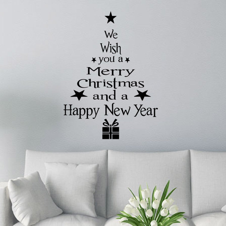 ELECTROPRIME Blessing Christmas Tree Living Room Window Glass Door Removable Christmas Wall Sticker Decoration(Black)