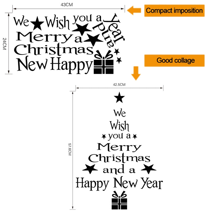 ELECTROPRIME Blessing Christmas Tree Living Room Window Glass Door Removable Christmas Wall Sticker Decoration(Black)