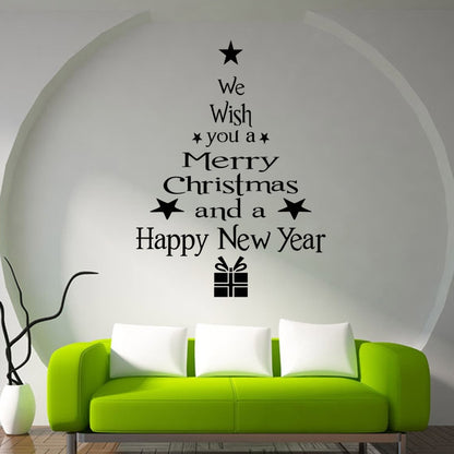 ELECTROPRIME Blessing Christmas Tree Living Room Window Glass Door Removable Christmas Wall Sticker Decoration(Black)