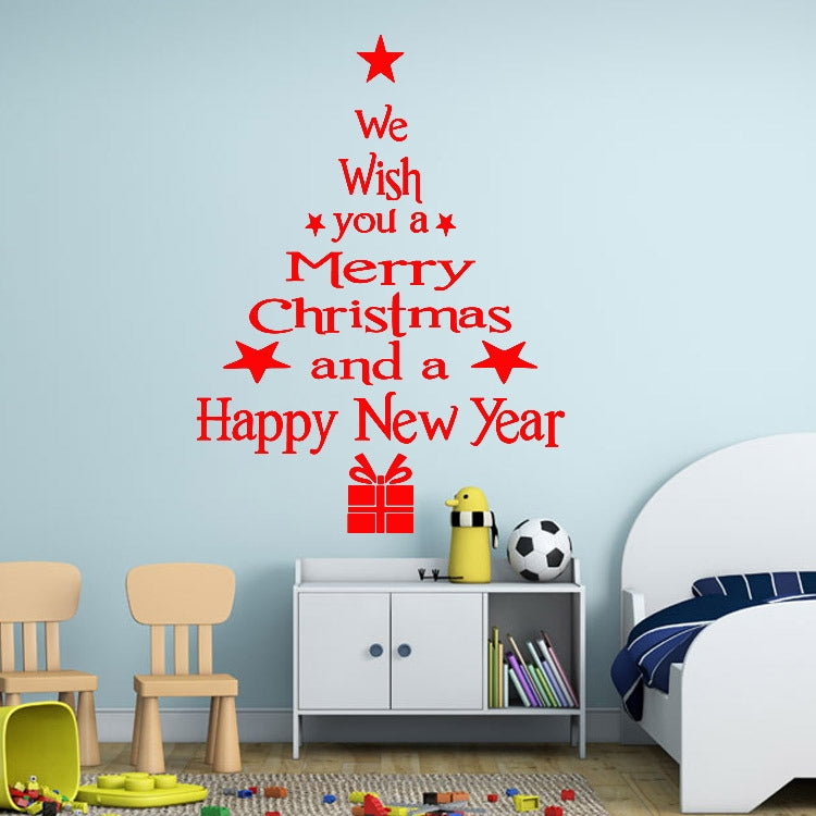 ELECTROPRIME Blessing Christmas Tree Living Room Window Glass Door Removable Christmas Wall Sticker Decoration(Red)