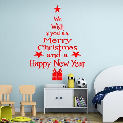 ELECTROPRIME Blessing Christmas Tree Living Room Window Glass Door Removable Christmas Wall Sticker Decoration(Red)