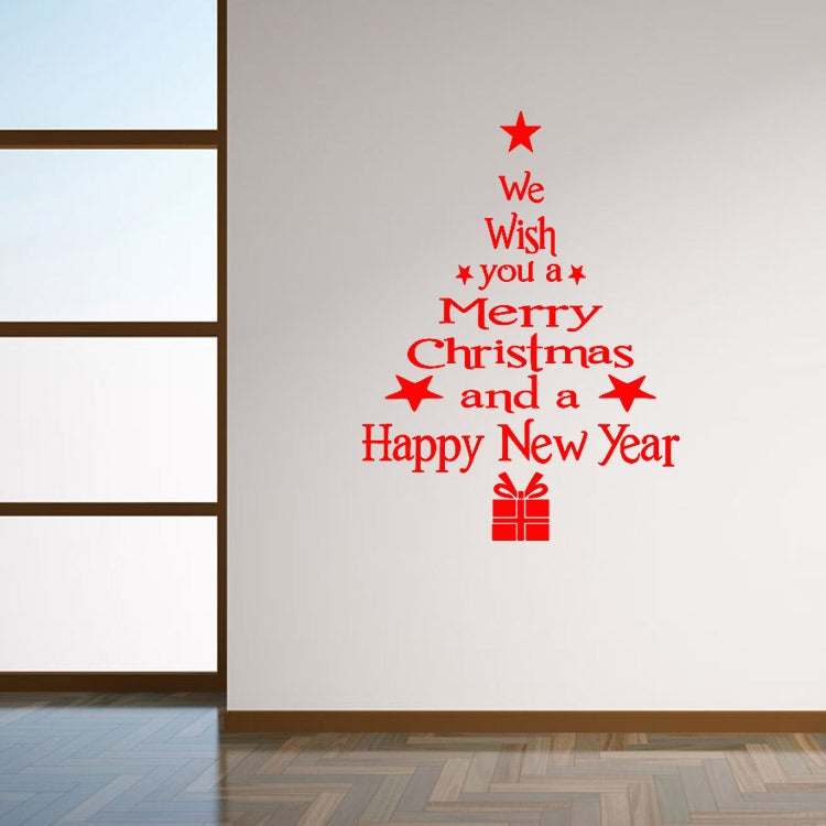 ELECTROPRIME Blessing Christmas Tree Living Room Window Glass Door Removable Christmas Wall Sticker Decoration(Red)