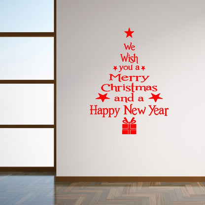 ELECTROPRIME Blessing Christmas Tree Living Room Window Glass Door Removable Christmas Wall Sticker Decoration(Red)