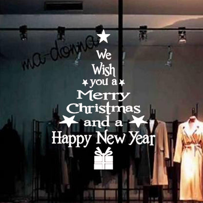 ELECTROPRIME Blessing Christmas Tree Living Room Window Glass Door Removable Christmas Wall Sticker Decoration(White)