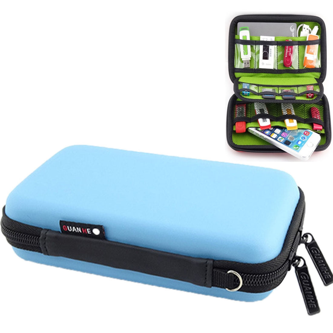 ELECTROPRIME Portable Multi-function EVA Material Digital Device Travel Storage Bag for Phone / Power Bank / USB Disk / SD Disk / PSP Console, Internal Size: 16.5*9.5*3.8cm(Blue)