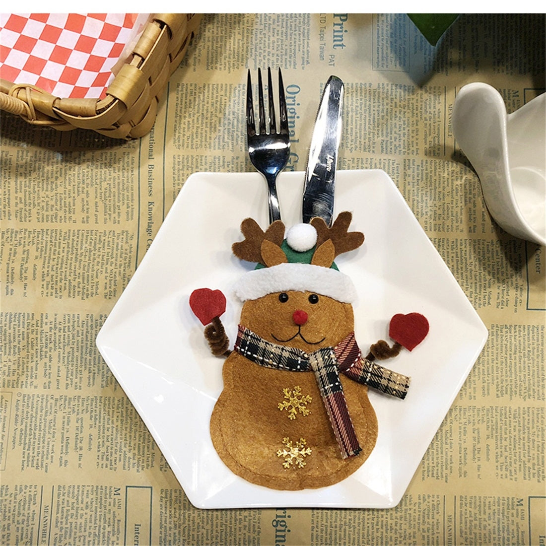 ELECTROPRIME Elk Pattern Tableware Knife Fork Pocket Cover Bag Christmas Decoration