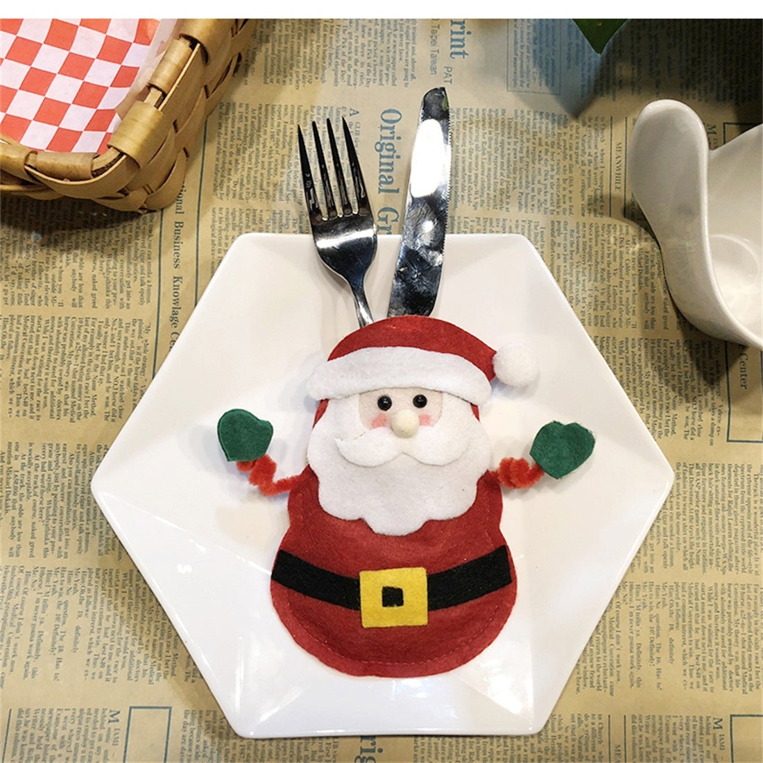 ELECTROPRIME Santa Claus Pattern Tableware Knife Fork Pocket Cover Bag Christmas Decoration
