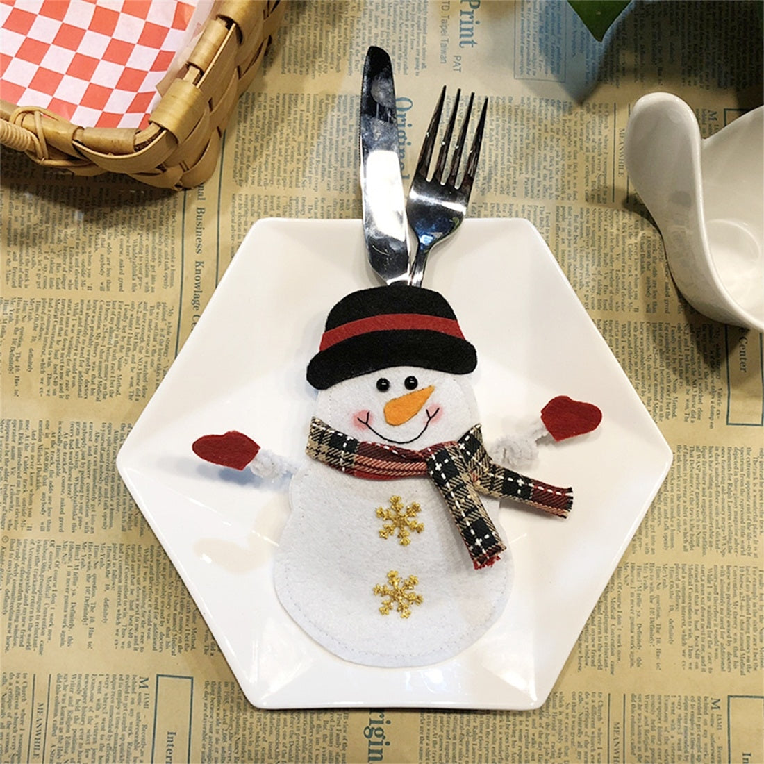 ELECTROPRIME Snowman Pattern Tableware Knife Fork Pocket Cover Bag Christmas Decoration