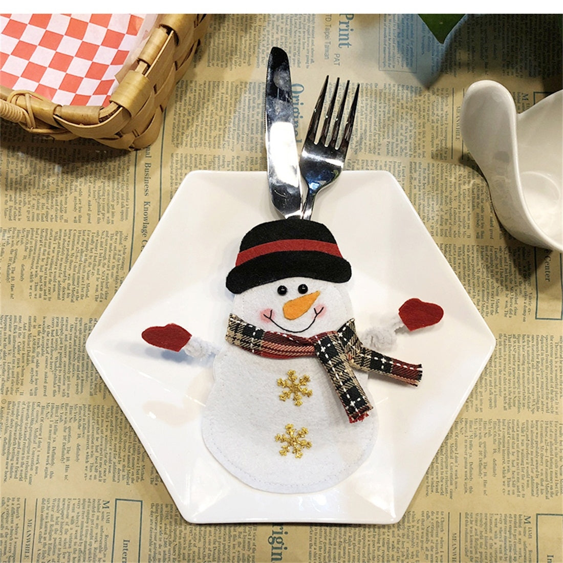 ELECTROPRIME Snowman Pattern Tableware Knife Fork Pocket Cover Bag Christmas Decoration