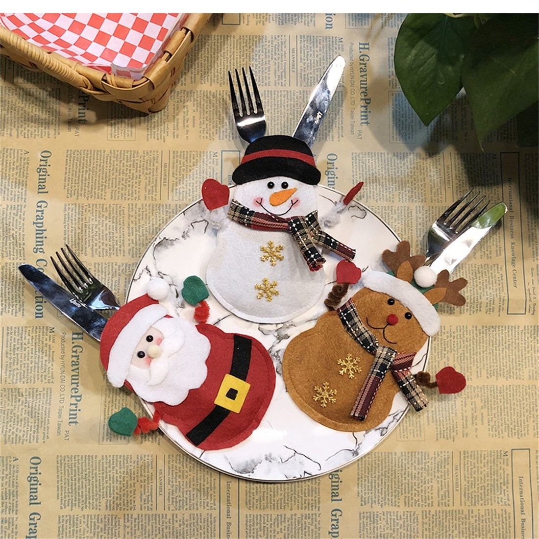 ELECTROPRIME Snowman Pattern Tableware Knife Fork Pocket Cover Bag Christmas Decoration