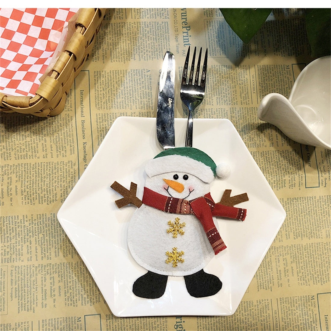 ELECTROPRIME Snowman Pattern Tableware Knife Fork Pocket Cover Bag Christmas Decoration