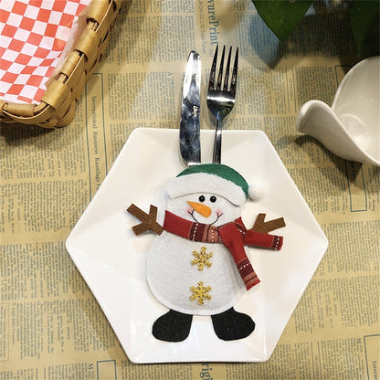 ELECTROPRIME Snowman Pattern Tableware Knife Fork Pocket Cover Bag Christmas Decoration