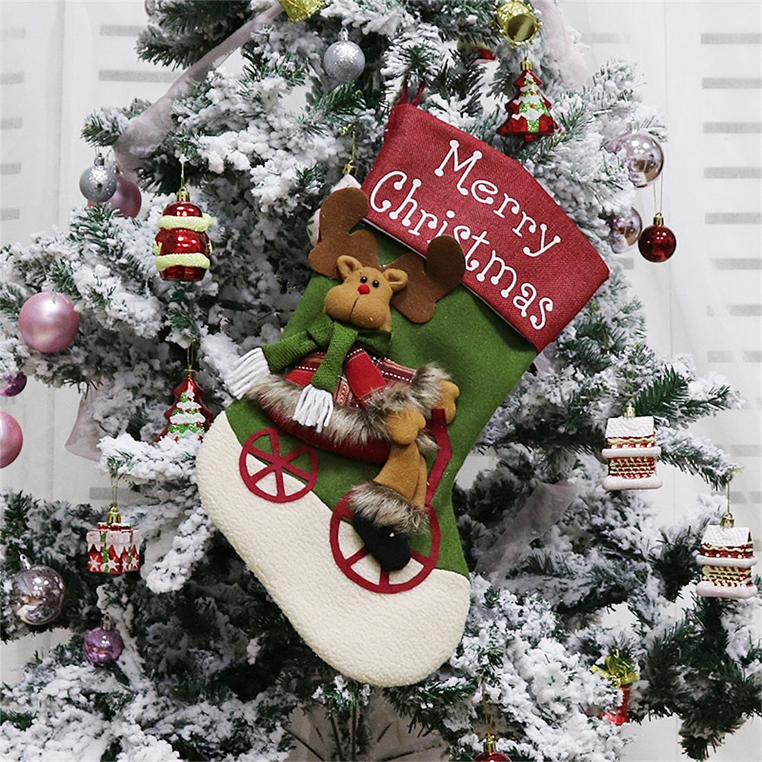 ELECTROPRIME CX192019 Elk Pattern Christmas Sock Gift Bag Christmas Tree Pendant Decoration