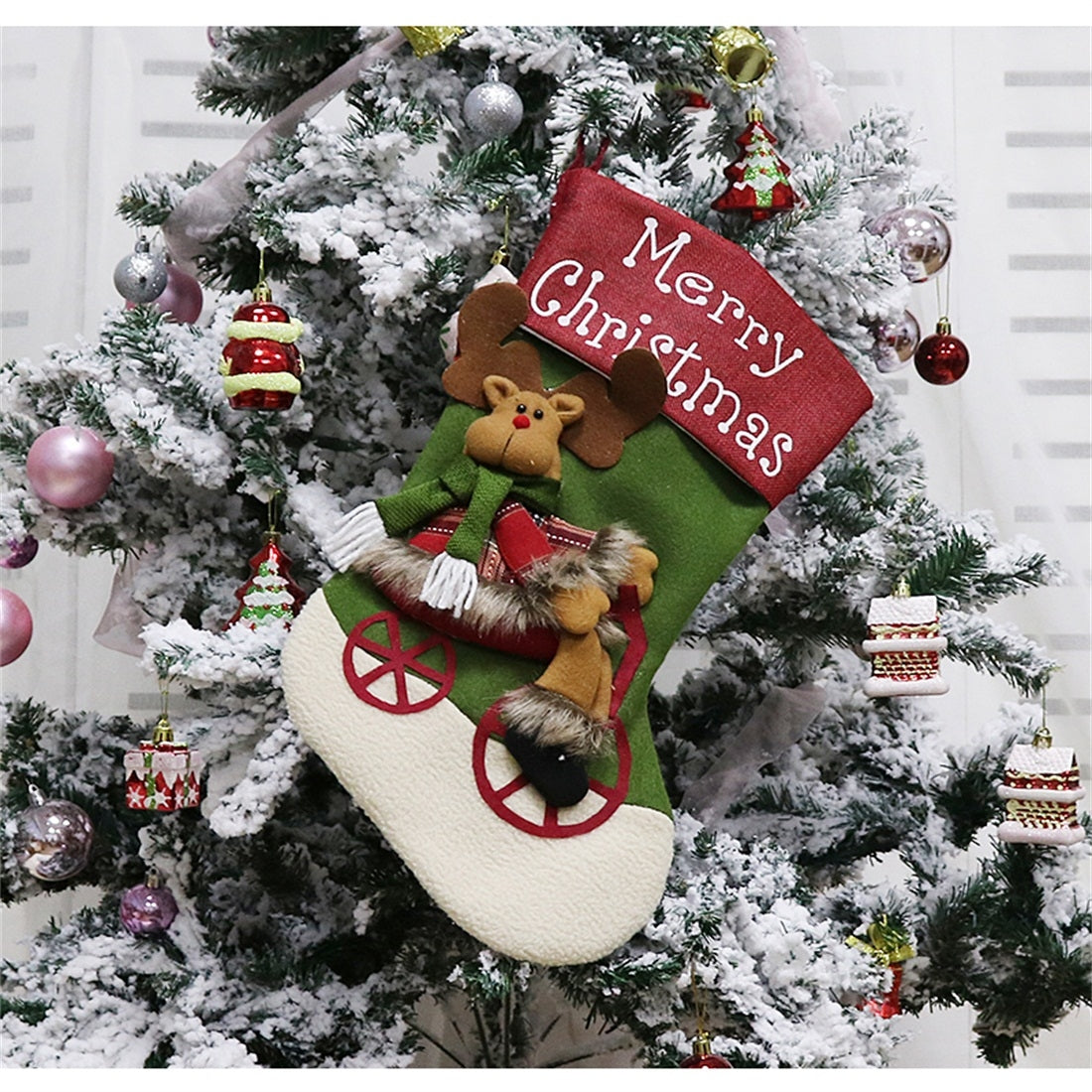 ELECTROPRIME CX192019 Elk Pattern Christmas Sock Gift Bag Christmas Tree Pendant Decoration