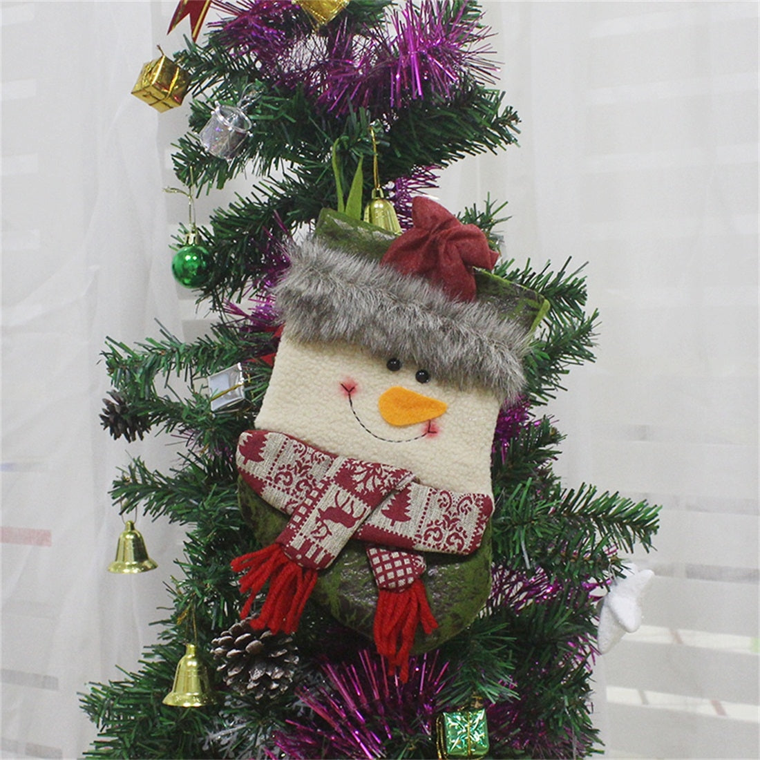 ELECTROPRIME Snowman Pattern Christmas Sock Gift Bag Christmas Tree Pendant Decoration